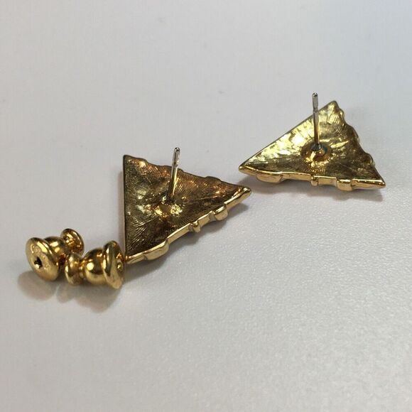 Vintage Coro Earrings Gold Tone White Enamel Triangle Studs Posts - Picture 9 of 12